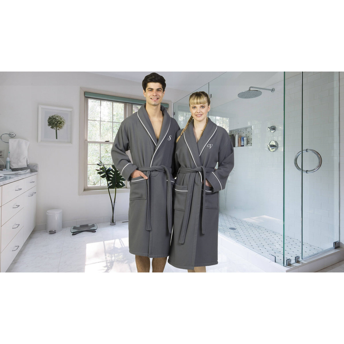 Dark Gray Turkish Cotton Waffle Terry Bathrobe A638584