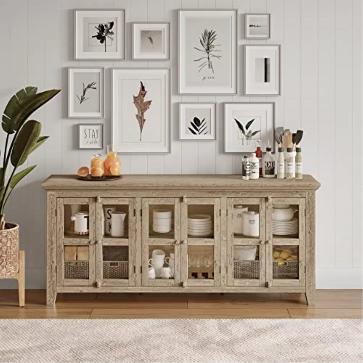 70" Distressed Acacia Six-Door Sideboard Cabinet J285