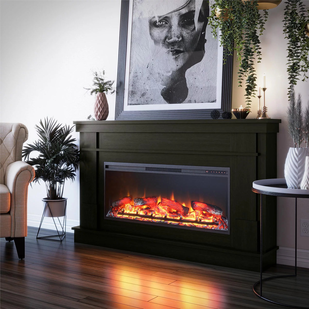 Wide Mantel with Linear Electric Fireplace W533714