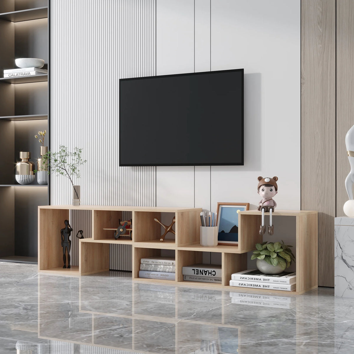 Oak L-Shaped Display Shelf Bookcase T611