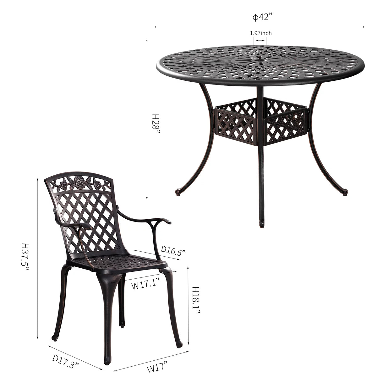 5 Piece Patio Dining Set with Umbrella Hole F2369