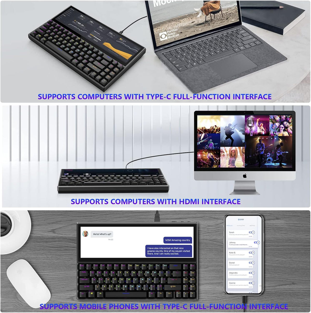 Mechanical Keyboard with Touchscreen, 71 Keys RGB LED Backlit, Black R183