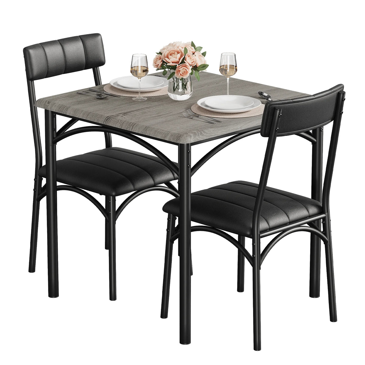 3 Piece Square Dining Table Set with 2 Upholstered Chairs N63778