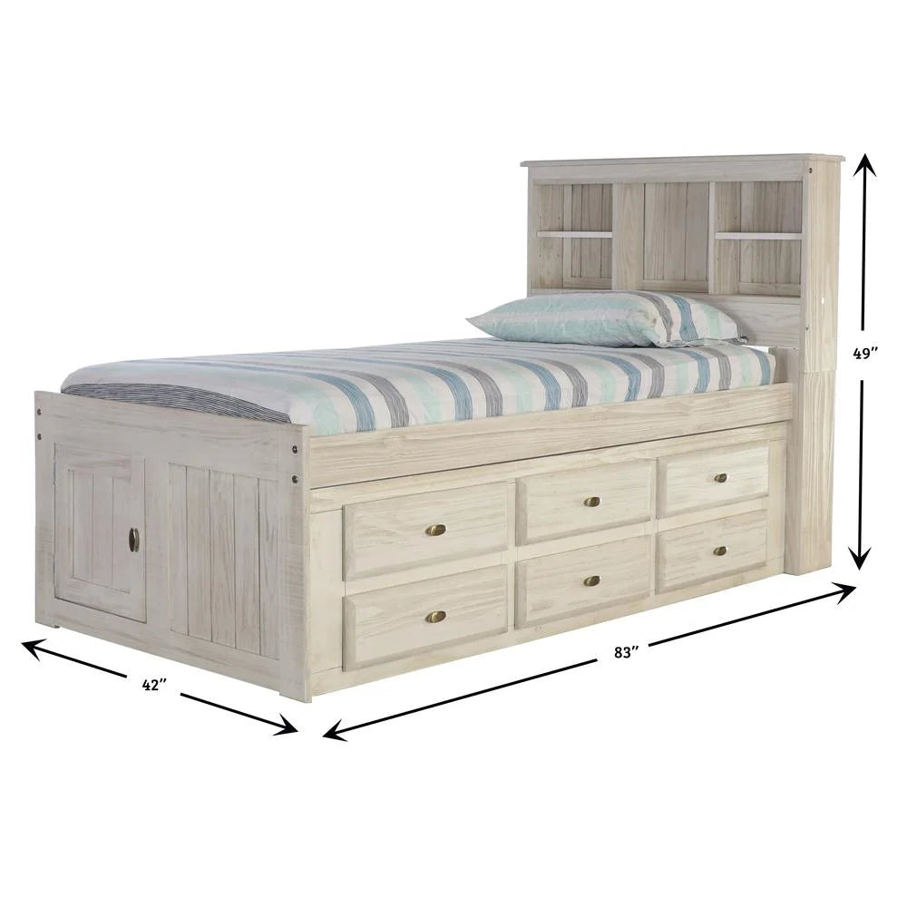 Solid Pine Twin Captains Bookcase Bed with 6 Drawers G39442
