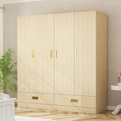 82.7" H Armoire Wardrobe Closet with 8 Doors and 2 Drawers, Light Brown Wood Grain P681224