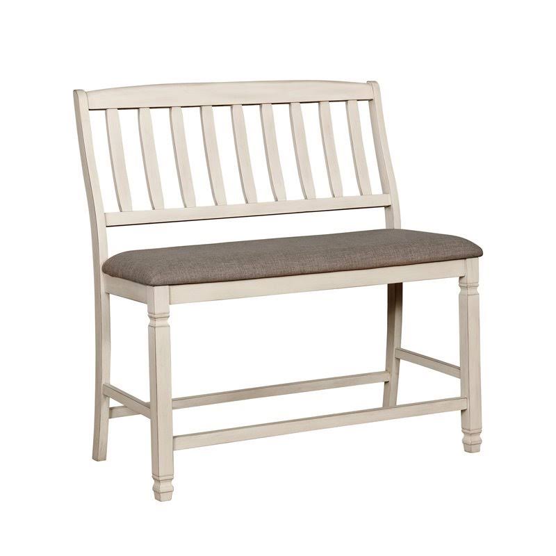 Antique White Fabric Pub Bench K3410
