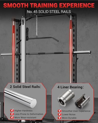 Smith Machine Home Gym with Barbell Bar, Cable System, Lat Pulldown Attachments, Safety Spotter Arms, J Hooks, Landmine, Multi-Functional Squat Rack D3973
