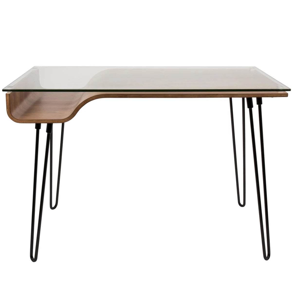 Mid-Century Modern Desk in Walnut Wood, Glass, and Black Metal A118531
