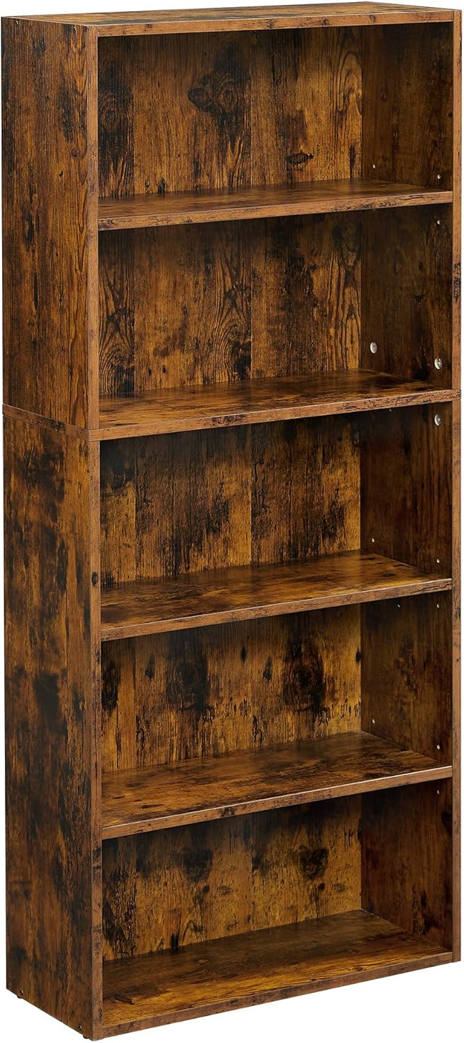 Rustic Brown Open Bookcase with Adjustable Shelves R90569