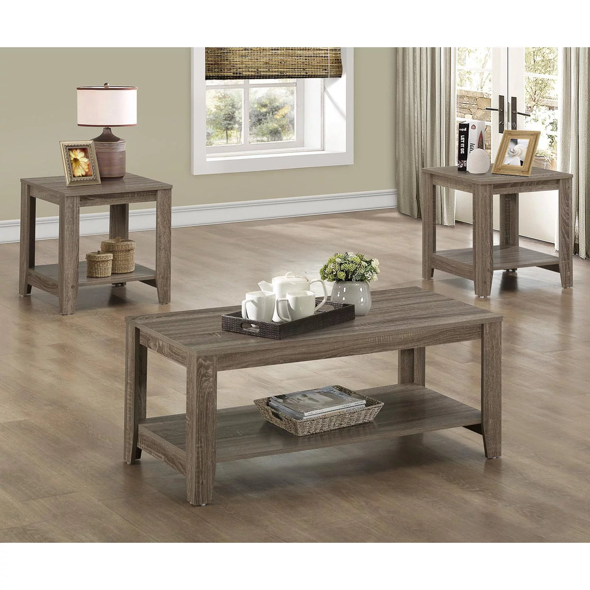 3pcs Coffee End Side Accent Table Set T65193
