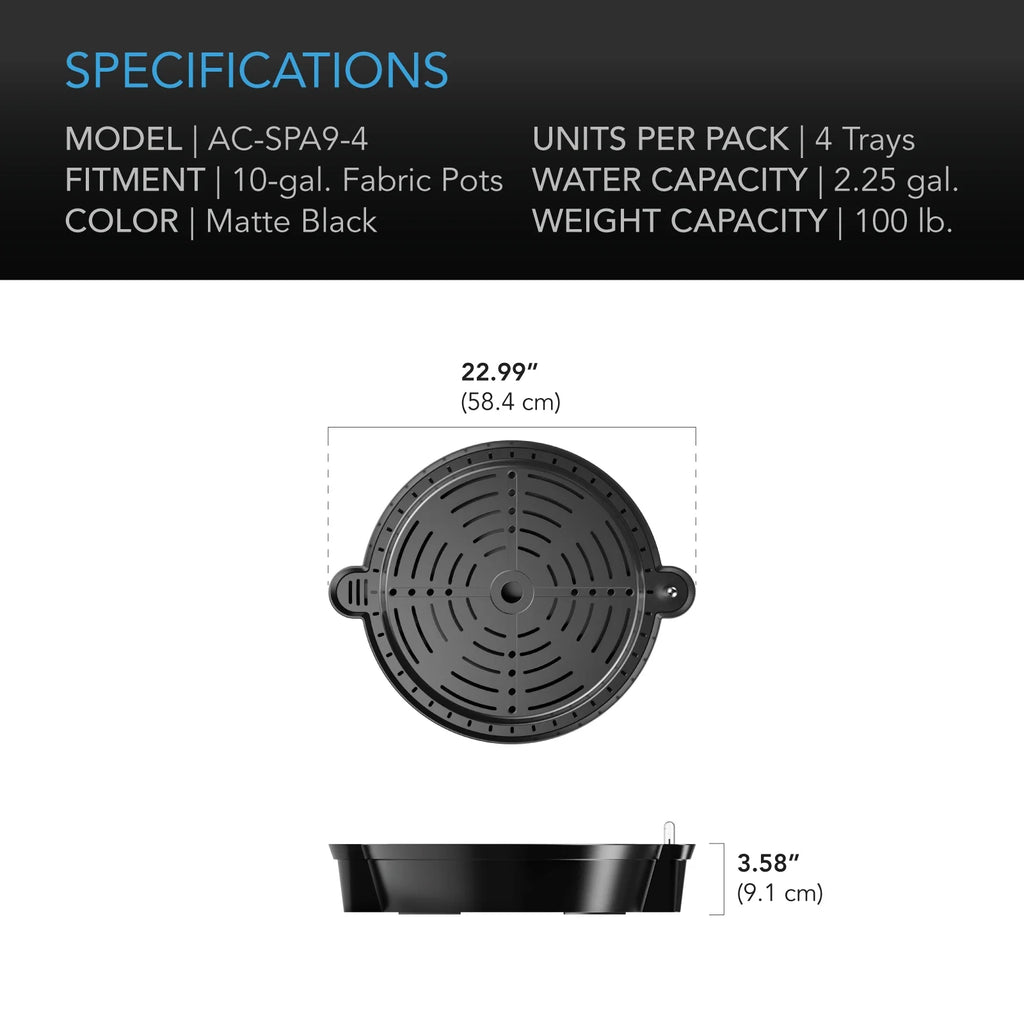 4-Pack Self-Watering Fabric Pot Base XL with Reservoir Meter N678
