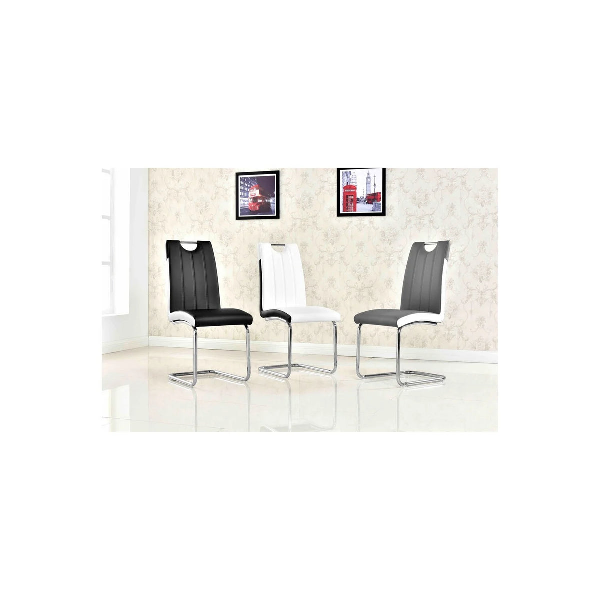 Black Faux-Leather Dining Chairs with Chrome Legs Set of 2 M71449