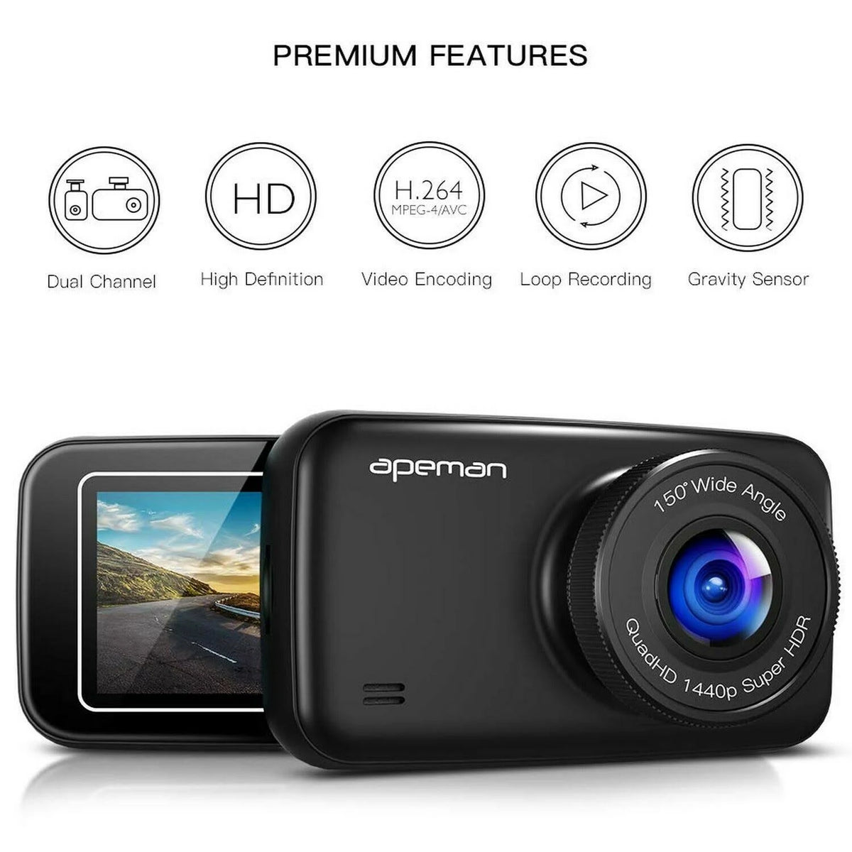 1440p Dual Dash Cam FHD Front and Rear Camera F985