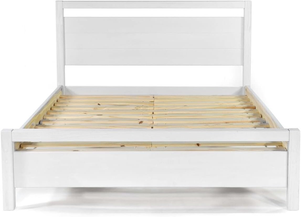 Queen Size Solid Wood Platform Bed Brushed White W69547
