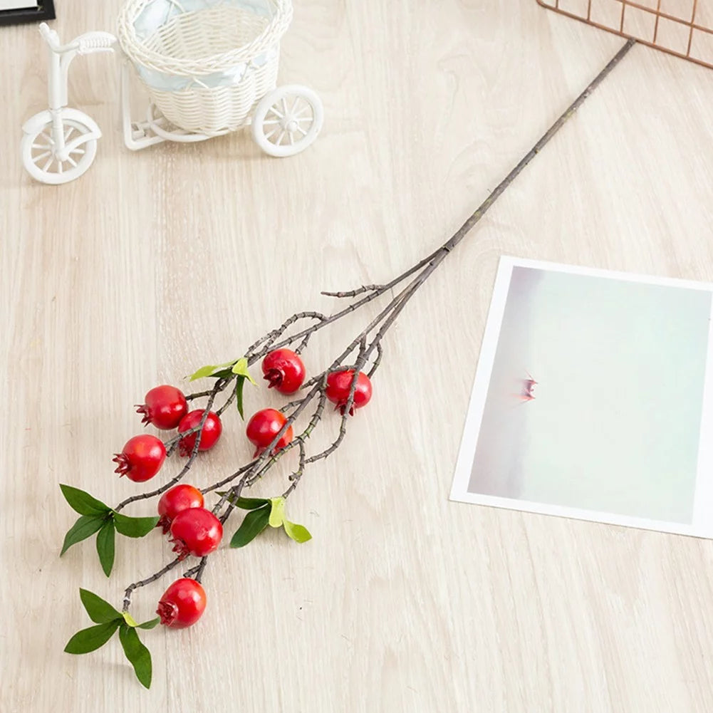 9 Heads Artificial Pomegranate Branch with Leaves G43770