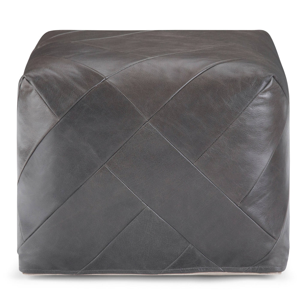 Dark Brown Leather Square Pouf T5132