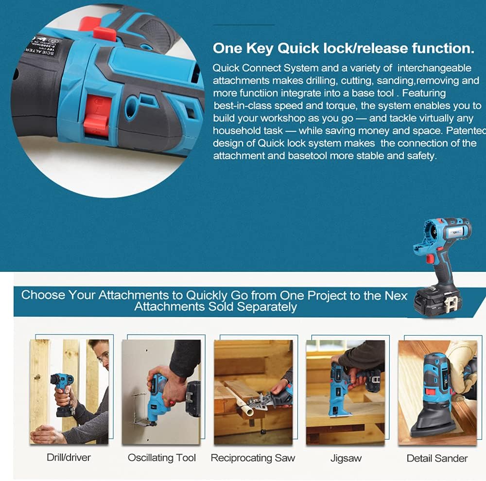20V MAX Power Tool Combo Kit with Case, 4-Tool Attachments Drill, Reciprocating Saw, Oscillating Tool, Sander I837