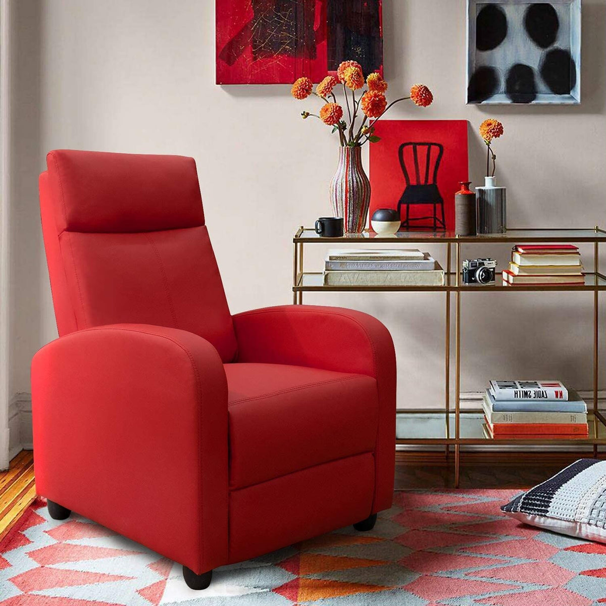 Red PU Leather Single Recliner Sofa D3258