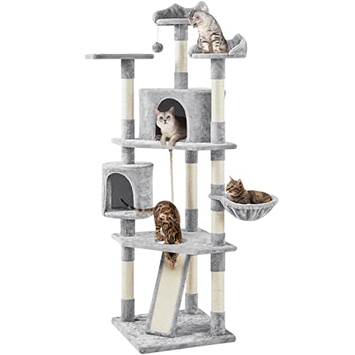 Dark Gray and White Multi-Level Cat Tree with Scratching Posts R6601