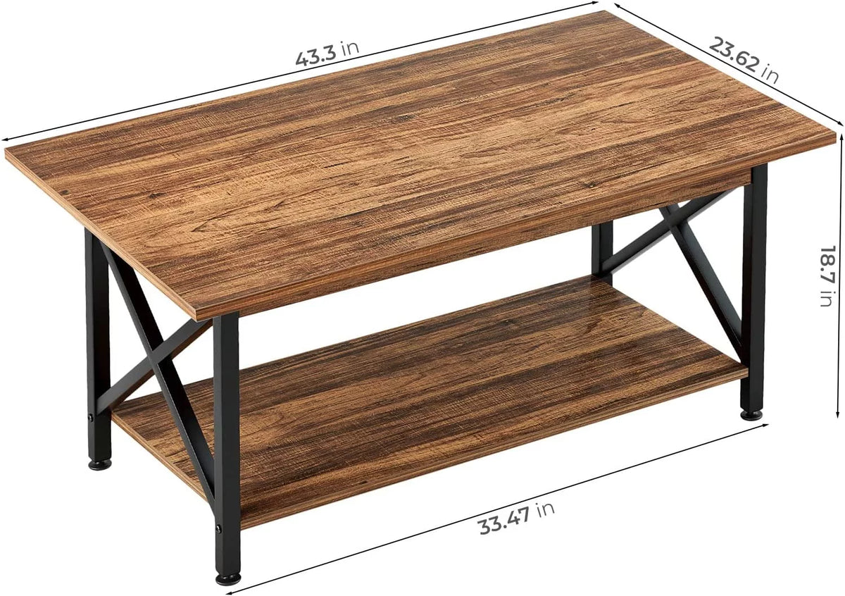 Large Walnut Coffee Table with Storage Shelf W909