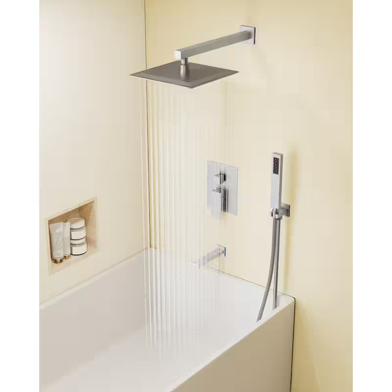 10 in. 3-Spray Wall Mount Shower Head and Faucet 2.5 GPM Brushed Nickel V119588