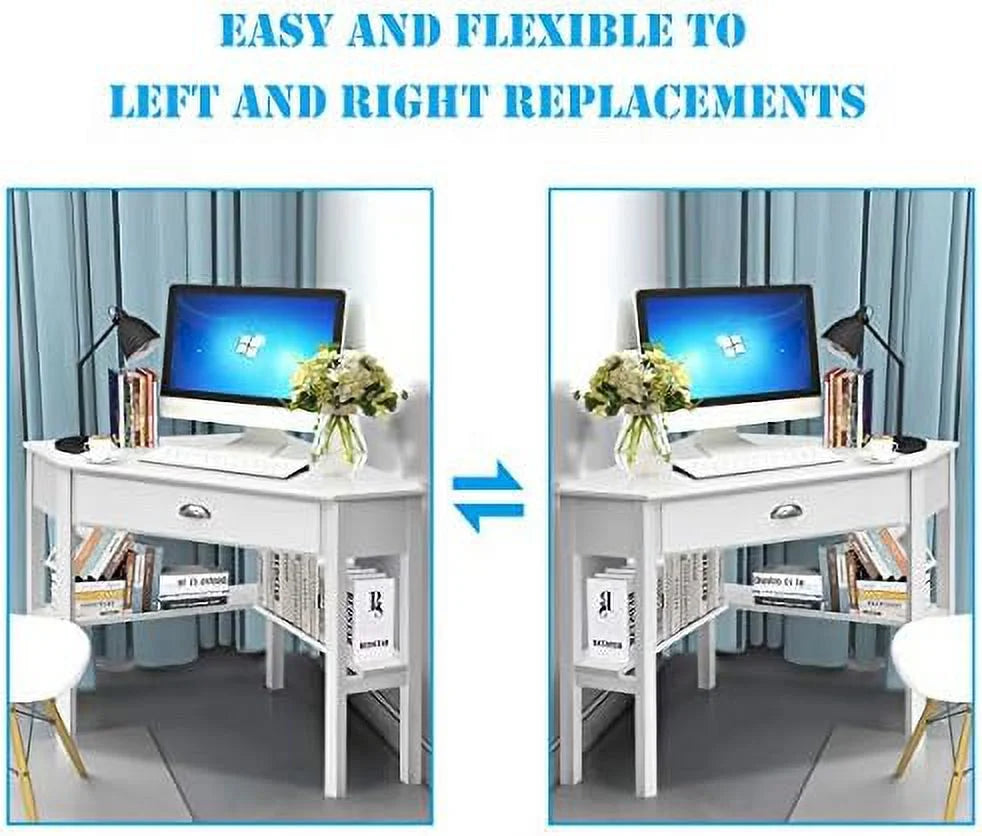 White Corner Desk with Drawers and Shelves P656