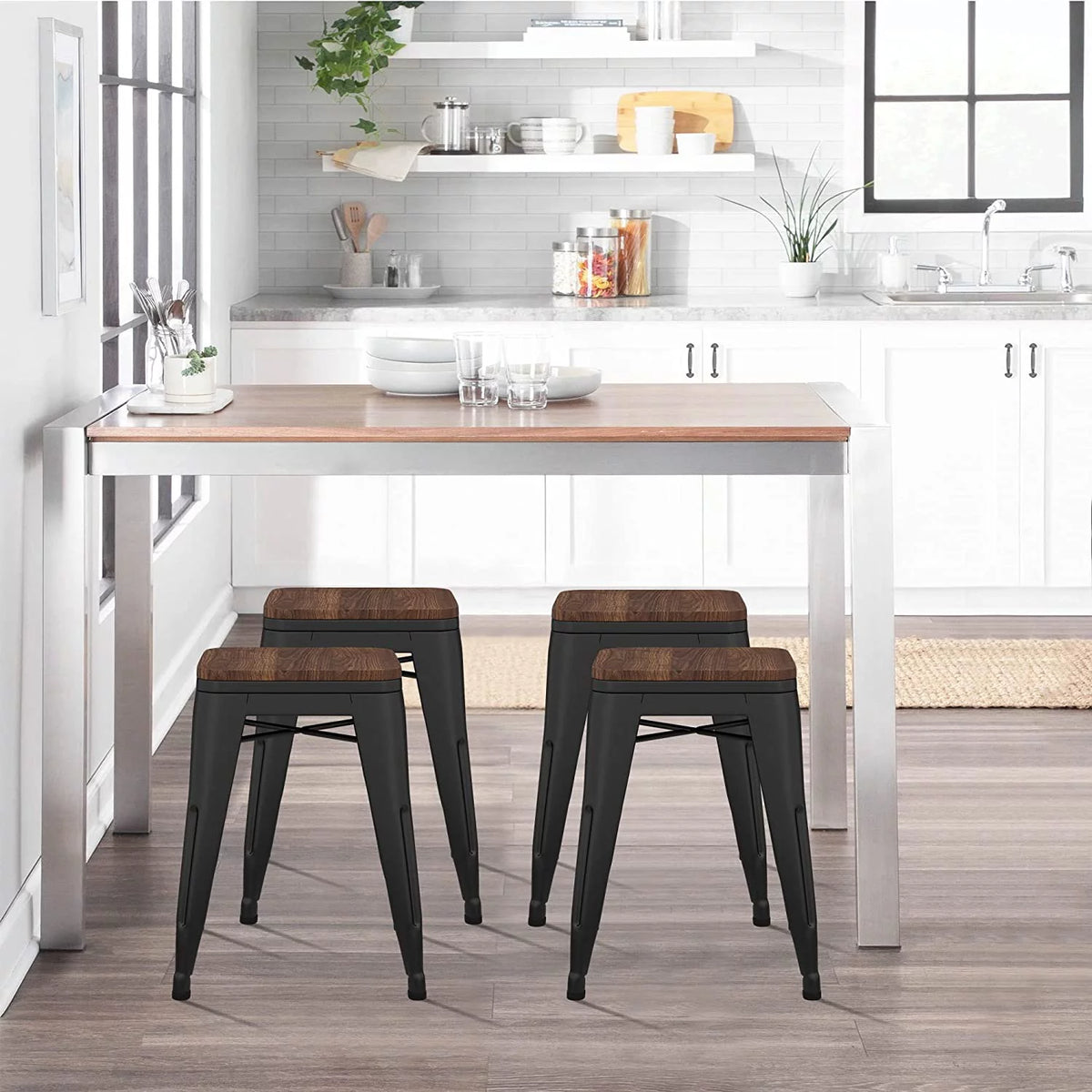 18 inch Black Metal Stackable Stools Set of 4 T637317
