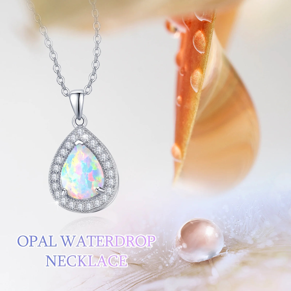 Opal Pendant Necklace 925 Sterling Silver Waterdrop Necklaces 18K White Gold Plated Opal Jewelry K472940