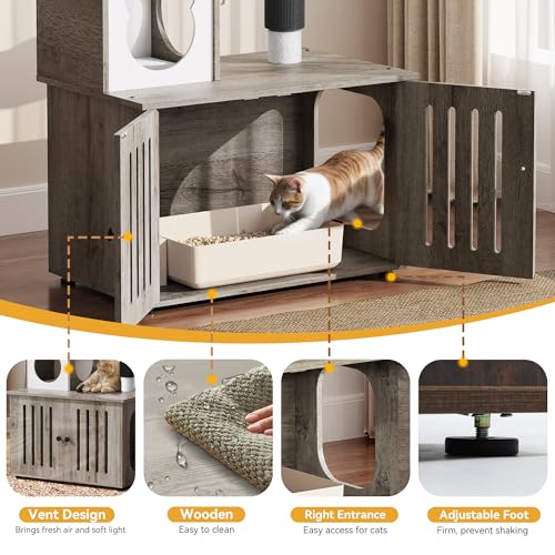 Gray Cat Tree with Litter Box Enclosure P455