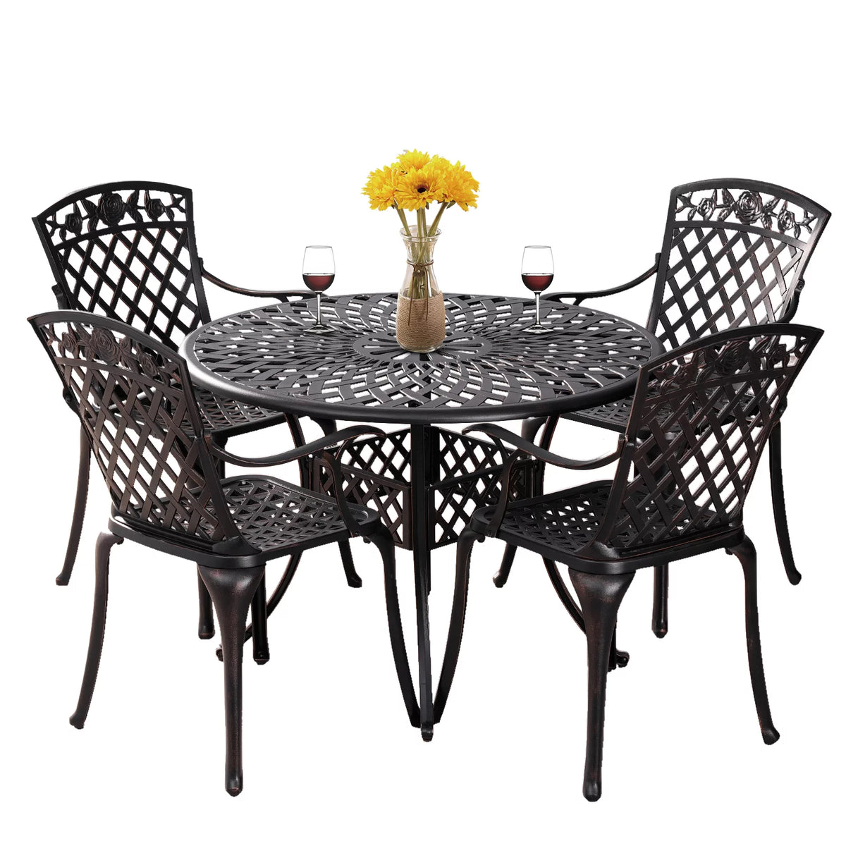 5 Piece Patio Dining Set with Umbrella Hole F2369