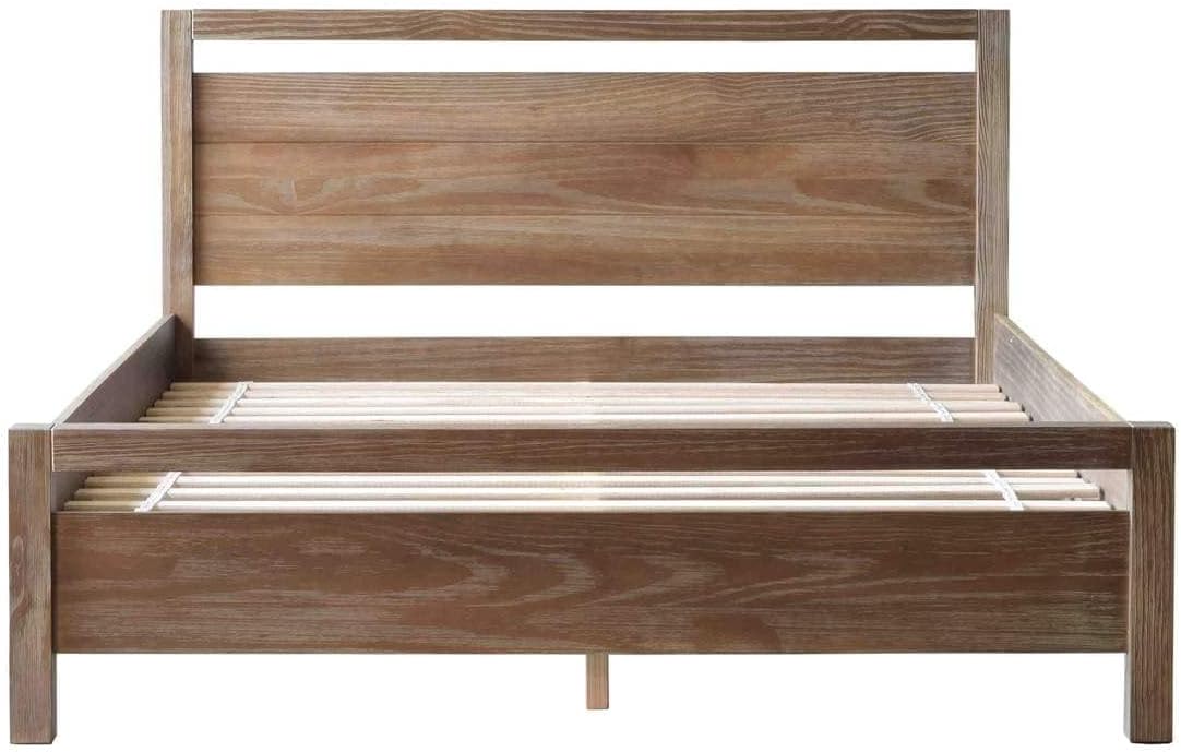 Queen Size Solid Wood Platform Bed Brushed White W69547