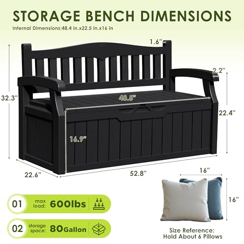 80 Gallon Outdoor Storage Bench Resin Patio Furniture Dark Black D6432