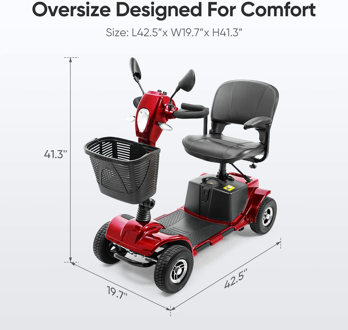 4 Wheel Mobility Scooter with Lights Collapsible Compact Travel Basket Extended Battery L7437