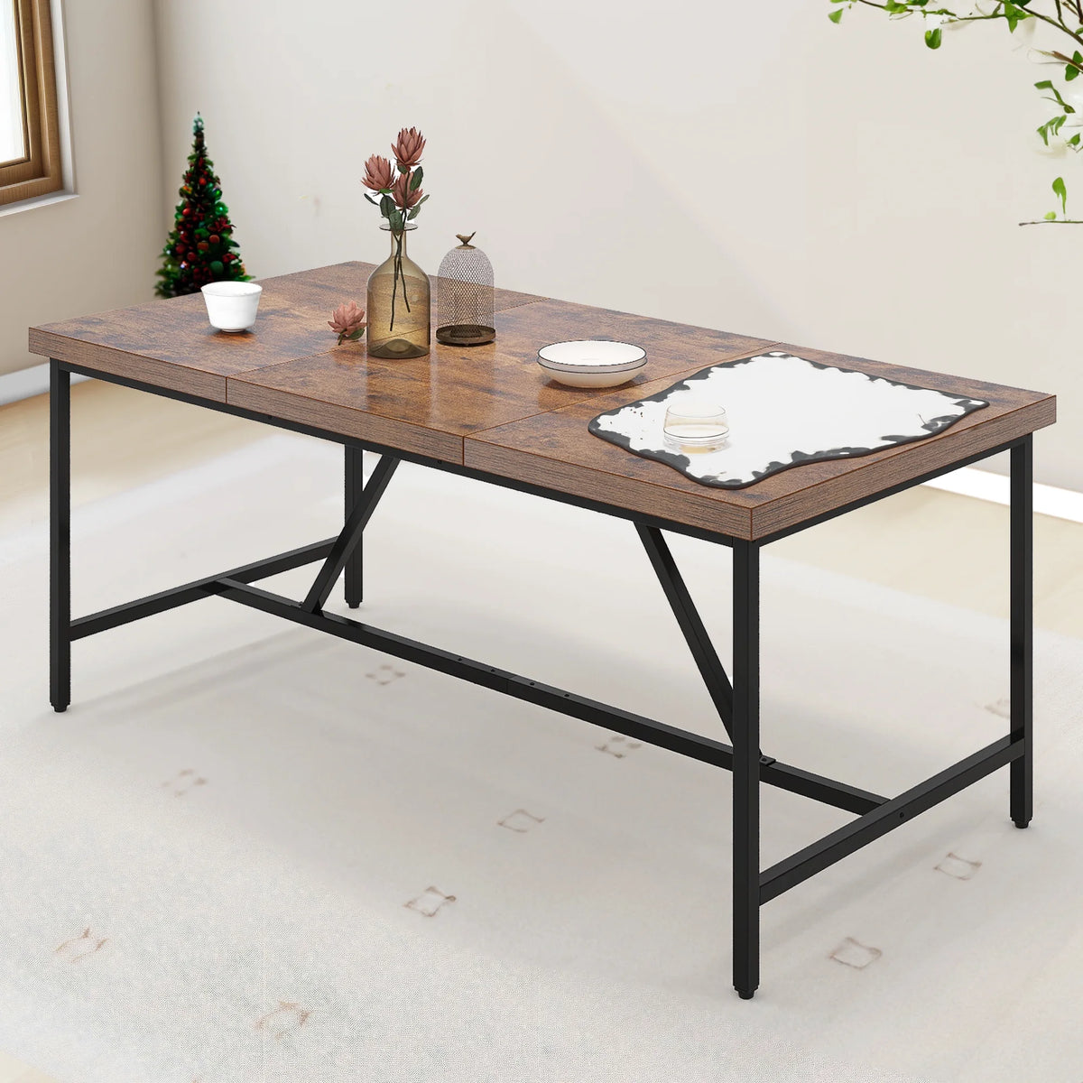 71" Large Farmhouse Dining Table with Trestle Base Y831496