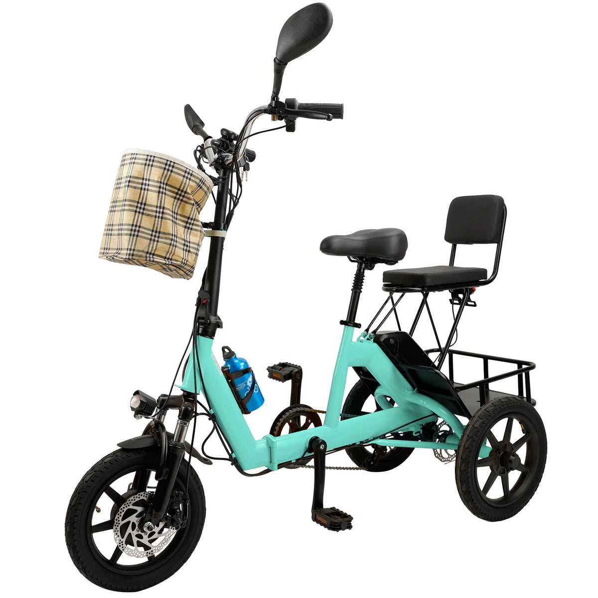 Folding 3 Wheel Electric Tricycle with Front & Rear Basket O15673