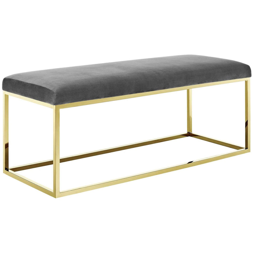 Gold Gray Fabric Bench T97464