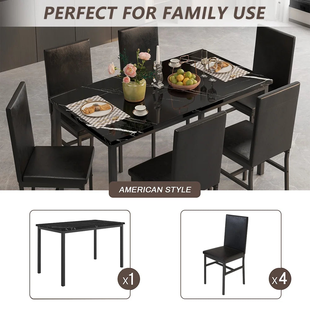 7 Piece Faux Marble Dining Table & Chair Set L91176