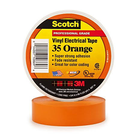 Orange 3M 35 Electrical Tape, 7 mil, 3/4 inch x 66 ft (Pack of 10) X92356