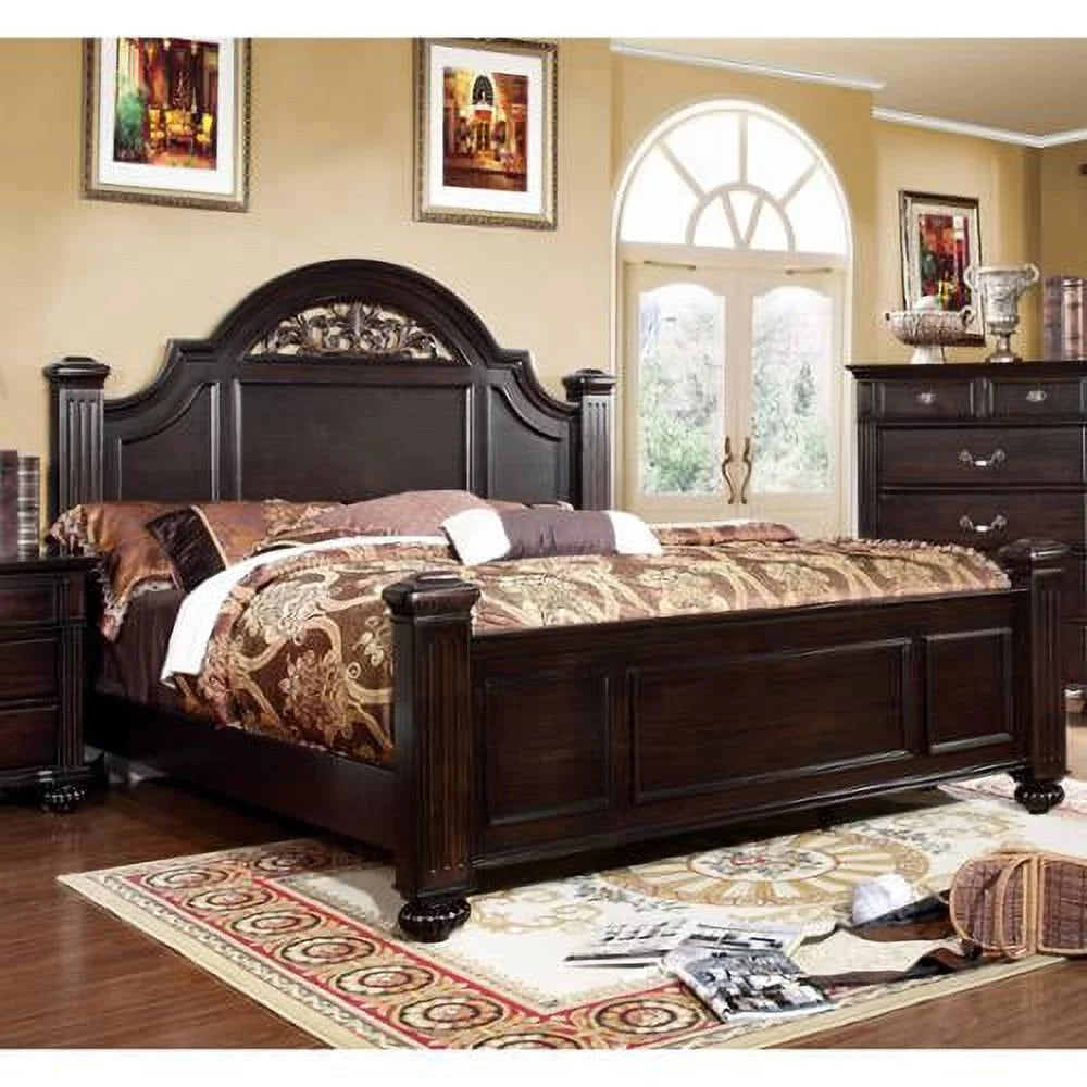 King Dark Walnut Solid Wood Four Poster Bed K71775