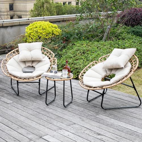 3 Pieces Wicker Patio Conversation Set with Tempered Glass Table F58807