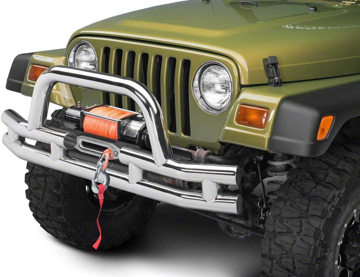 Polished Double Tubular Front Bumper with Winch Cutout F858487