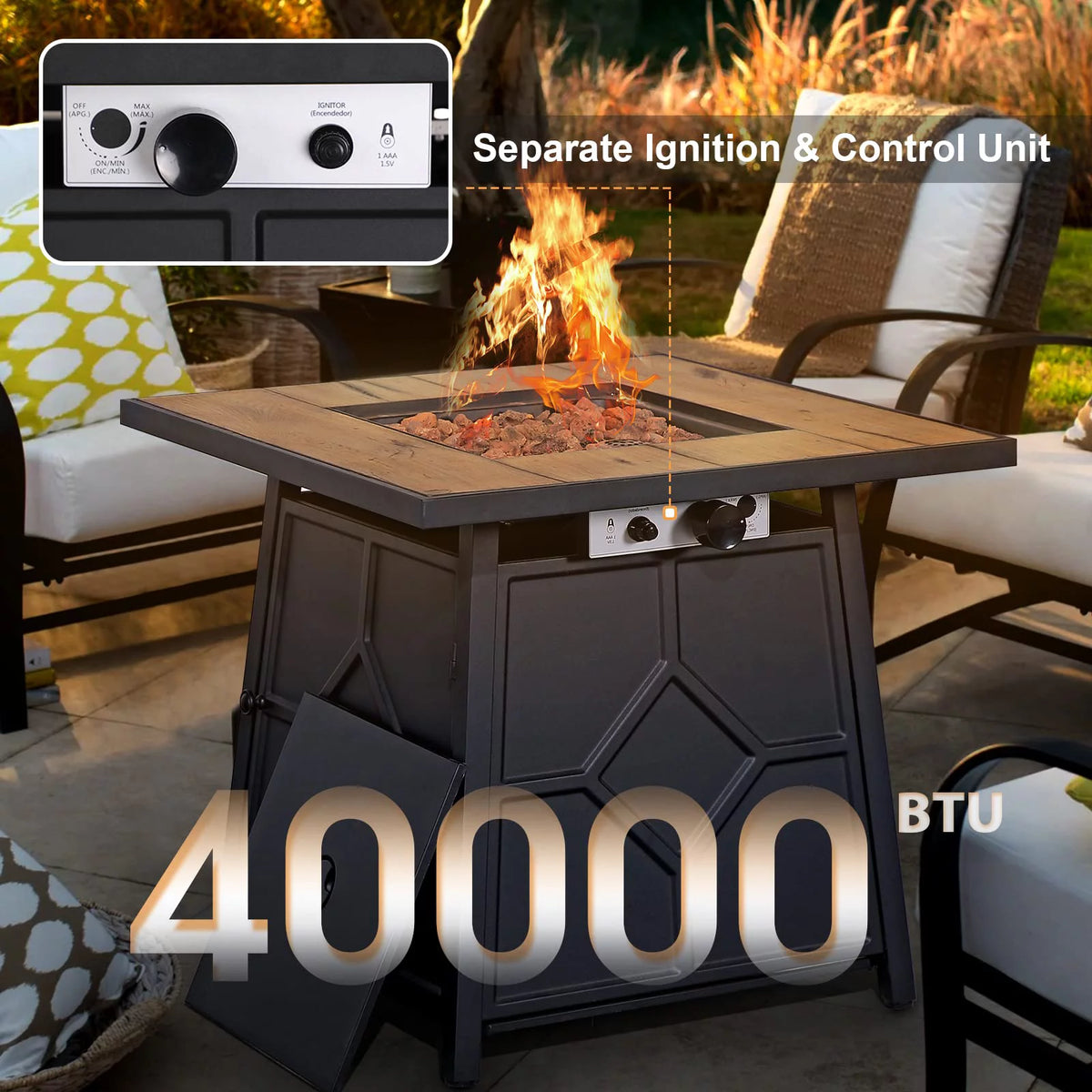 Beige 4 Piece Outdoor Wicker Sectional Sofa with Fire Pit Table V963302