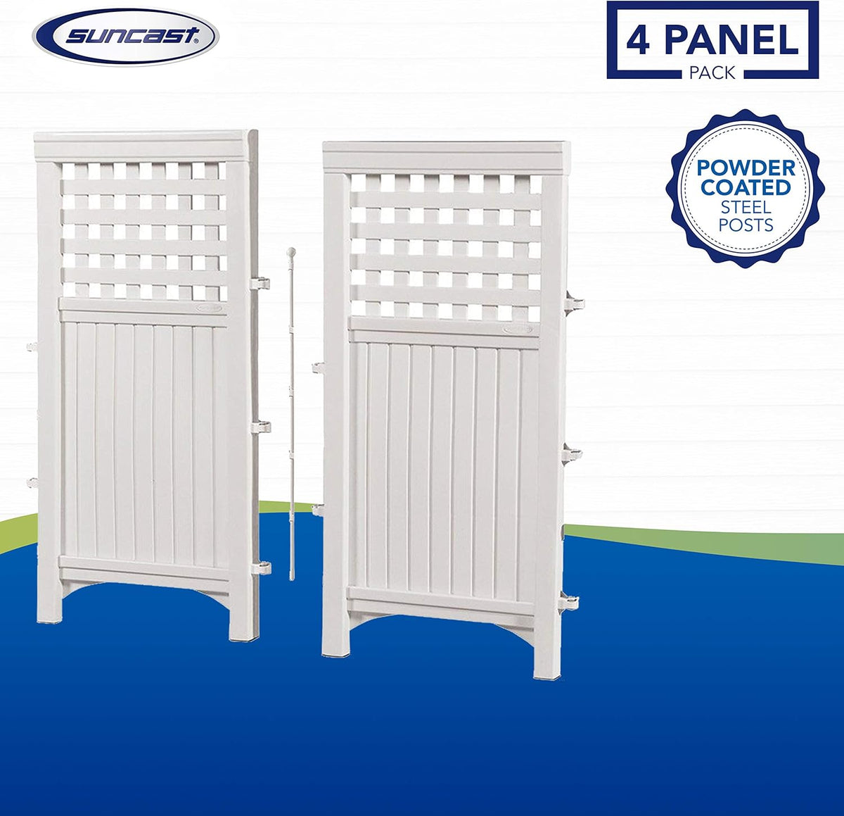 White 4 Panel Freestanding Steel Resin Outdoor Screen C55678