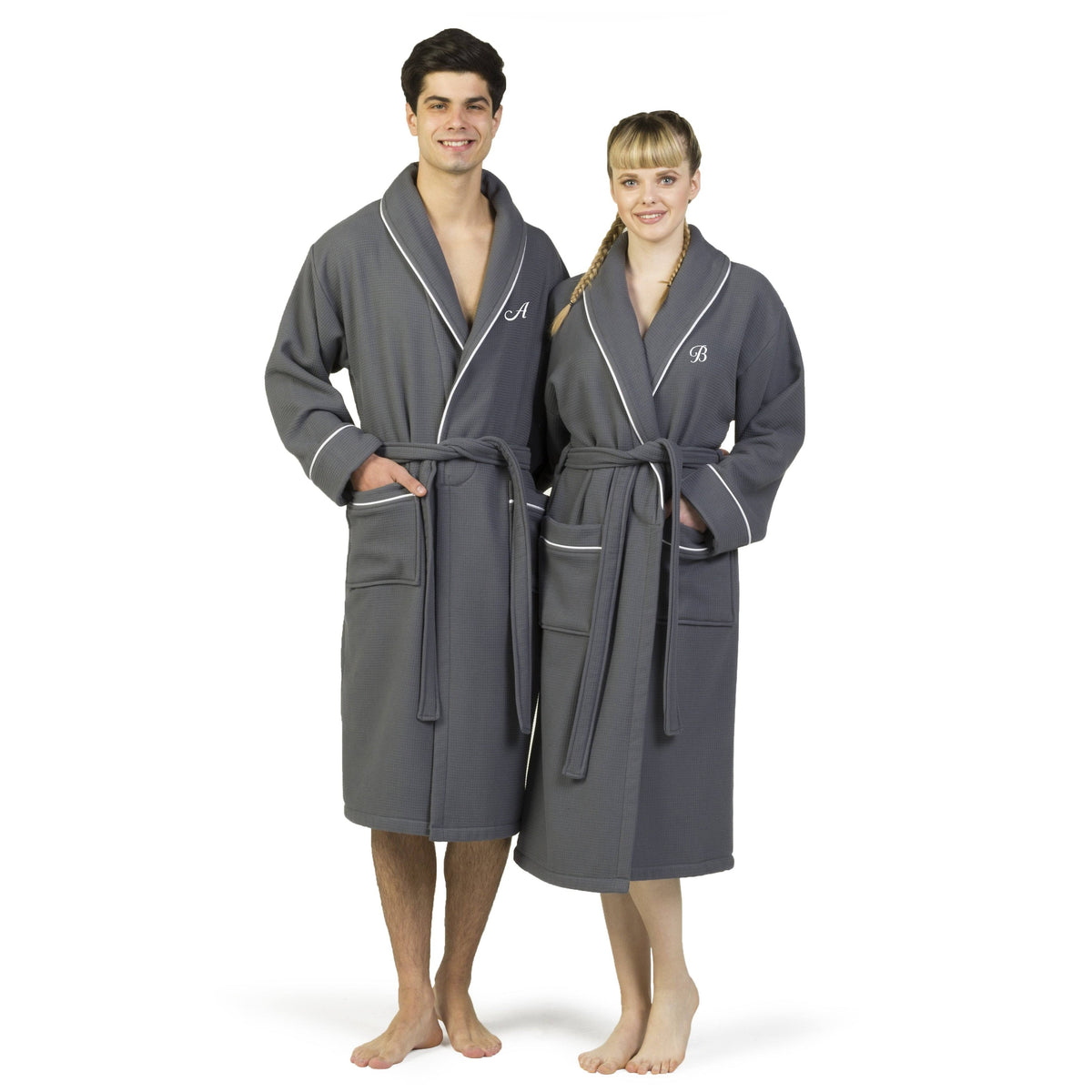 Dark Gray Turkish Cotton Waffle Terry Bathrobe A638584