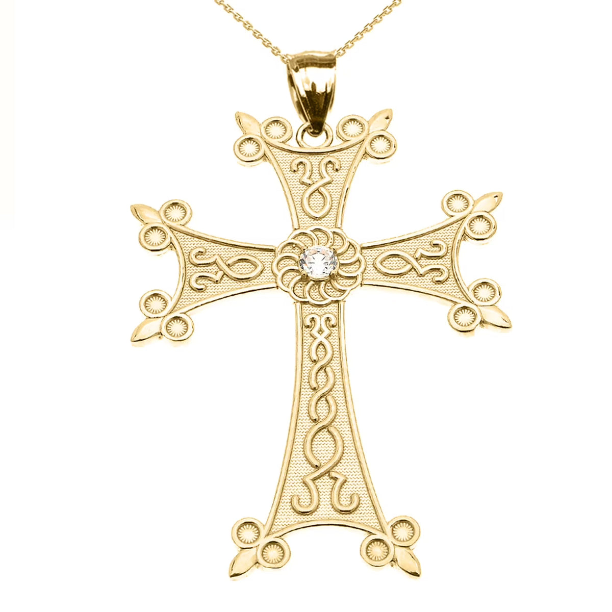 14K Yellow Gold Armenian Cross Pendant Necklace with 16" chain E970062