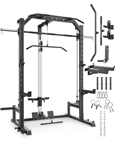 Smith Machine Home Gym with Barbell Bar, Cable System, Lat Pulldown Attachments, Safety Spotter Arms, J Hooks, Landmine, Multi-Functional Squat Rack D3973