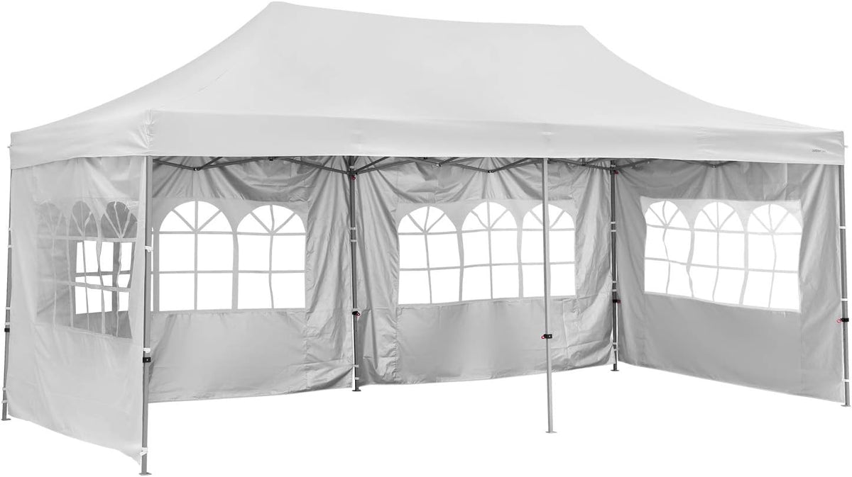 10x20 Ft Pop up Canopy Tent with Sidewalls and Windows Red Y9860
