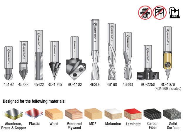 10-pc CNC Router Bit Collection, 1/2 inch Shank V168
