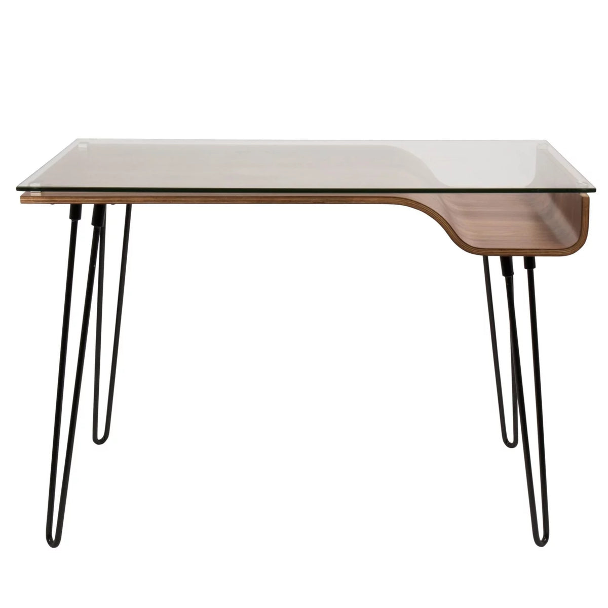 Mid-Century Modern Desk in Walnut Wood, Glass, and Black Metal A118531