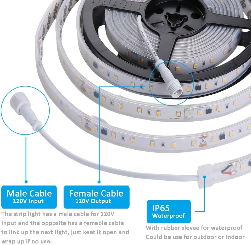 120V Dimmable LED Strip Light, Waterproof IP65, Cool White 6000K, Pack of 2 K7792